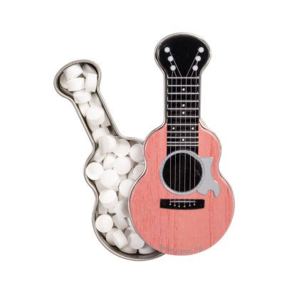 Custom Pink Acoustic Guitar Shaped Mint Tin - Open