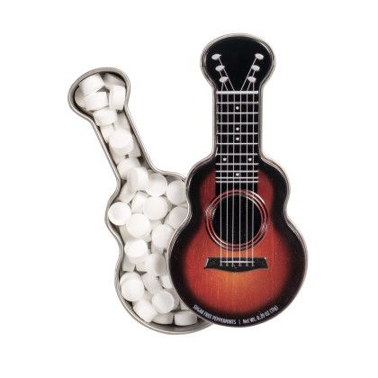 Custom Red Acoustic Guitar Shaped Mint Tin - Open