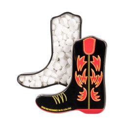 Custom Black & Red Cowboy Boot-Shaped Mint Tin - Open