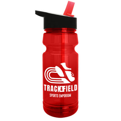 Custom The Trainer - 24 Oz. UpCycle RPET Bottles With Flip Straw Lid - Transparent Red with Black Lid