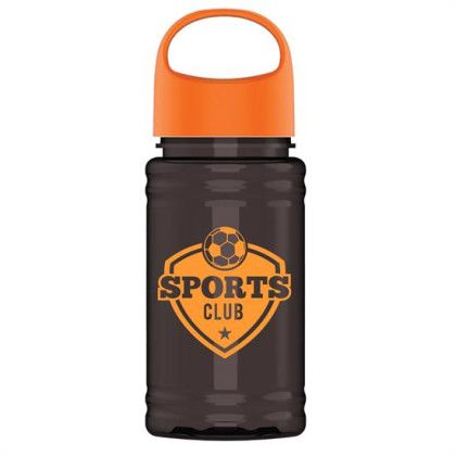 Custom UpCycle Mini - 16 Oz. RPET Bottle With Oval Crest Lid - Transparent Smoke with Orange Lid