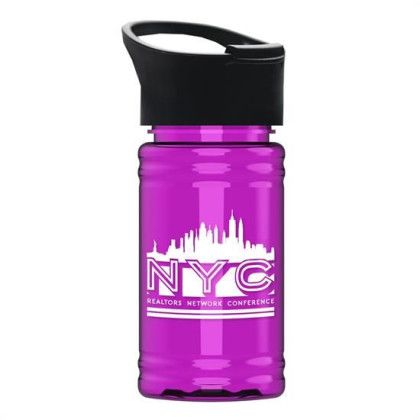 Custom UpCycle - Mini 16 Oz. RPet Sports Bottle With Pop-Up Sip Lid - Transparent Hot Pink with Black Lid