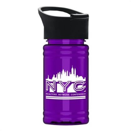 Custom UpCycle - Mini 16 Oz. RPet Sports Bottle With Pop-Up Sip Lid - Transparent Violet with Black Lid