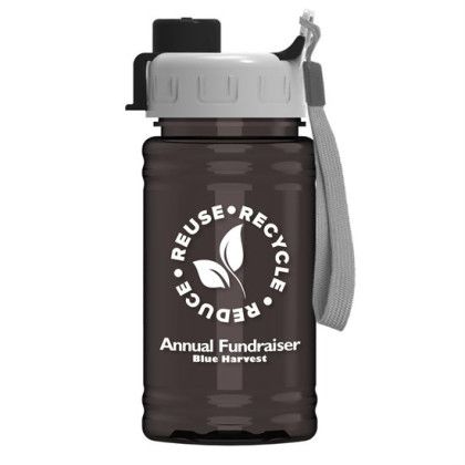 Custom UpCycle - Mini 16 Oz. RPet Sports Bottle With Quick Snap Lid - Transparent Smoke with Gray & Black Lid