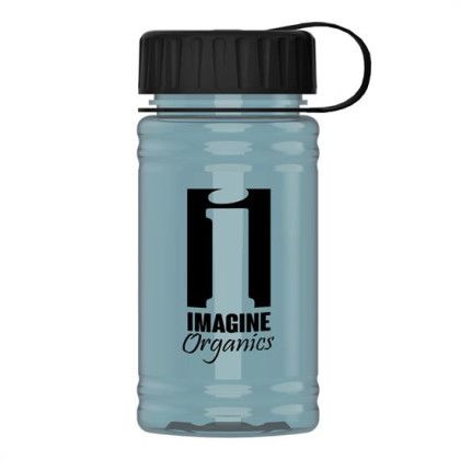 Custom UpCycle - Mini 16 Oz. RPet Sports Bottle With Tethered Lid - Glacier Blue with Black Lid