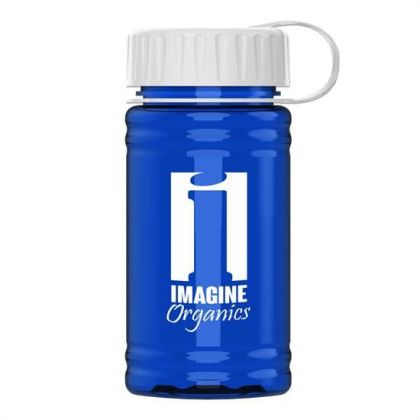 Custom UpCycle - Mini 16 Oz. RPet Sports Bottle With Tethered Lid - Transparent Blue with White Lid