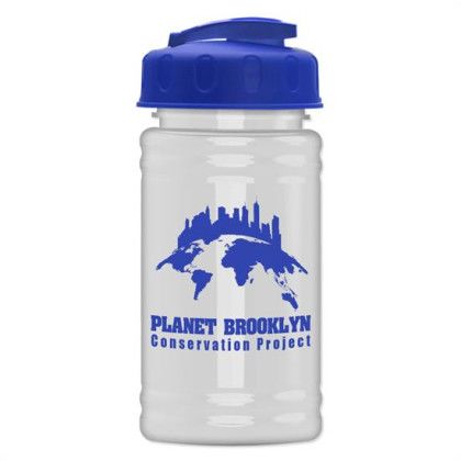 Custom UpCycle - Mini 16 Oz. RPet Sports Bottle With USA Flip Lid - Eco White with Translucent Blue Lid