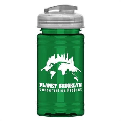 Custom UpCycle - Mini 16 Oz. RPet Sports Bottle With USA Flip Lid - Transparent Green with Translucent Frost Lid