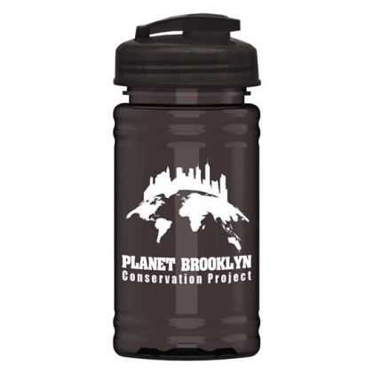 Custom UpCycle - Mini 16 Oz. RPet Sports Bottle With USA Flip Lid - Transparent Smoke with Black Lid