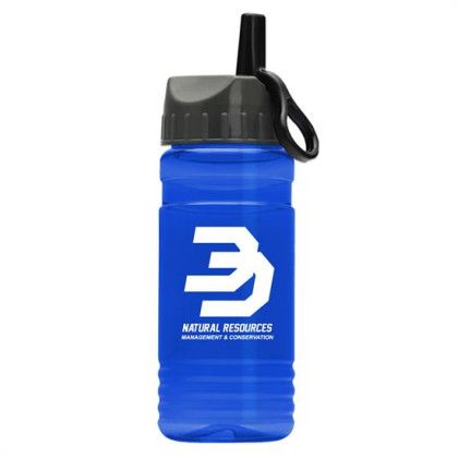 Custom 20 Oz. UpCycle RPET Bottle With Flip Straw Ring Lid - Transparent Blue