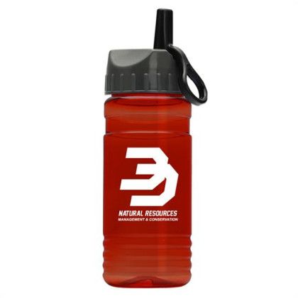Custom 20 Oz. UpCycle RPET Bottle With Flip Straw Ring Lid - Transparent Red