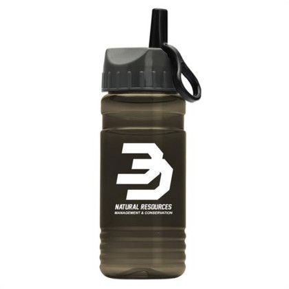 Custom 20 Oz. UpCycle RPET Bottle With Flip Straw Ring Lid - Transparent Smoke