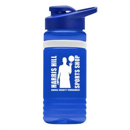 Custom 20 Oz. UpCycle RPET Bottle With Drink Thru Lid - Transparent Blue with Reflex Blue Lid