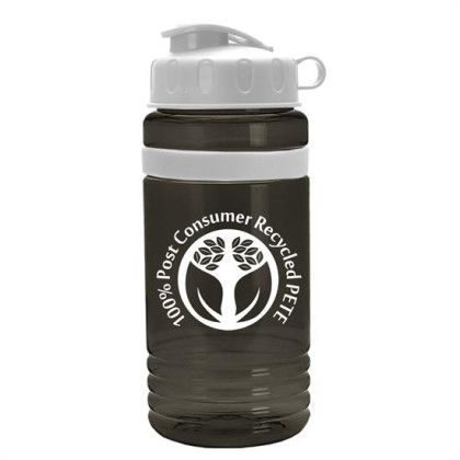 Custom 20 Oz. UpCycle RPET Bottle With Flip Lid And Grip Band - Transparent Smoke with White Lid