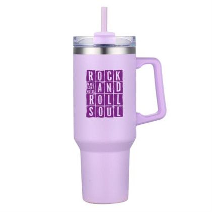 Custom 40 oz Double Wall Tumbler With Handle and Straw - Lapis