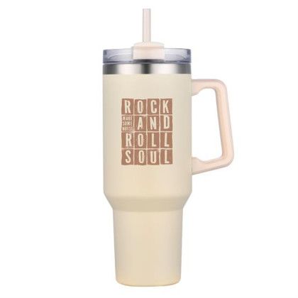 Custom 40 oz Double Wall Tumbler With Handle and Straw - Oat