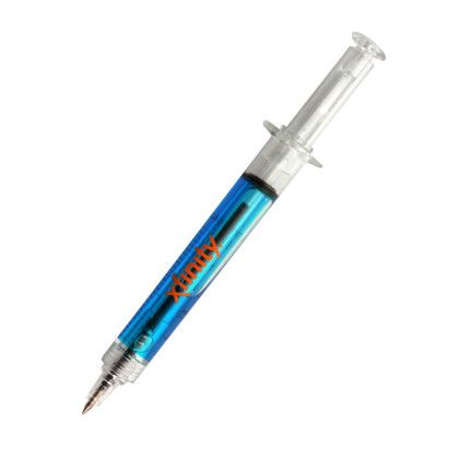 Custom Ballpoint Clicker Syringe Pens - Blue