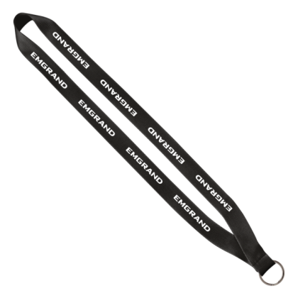 Custom 3/4" Polyester Lanyard with Sewn Silver Metal Split-Ring - Black