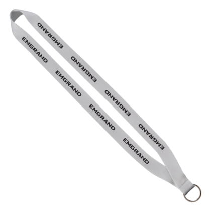 Custom 3/4" Polyester Lanyard with Sewn Silver Metal Split-Ring - White