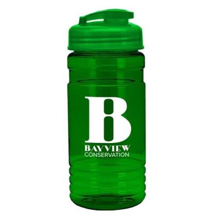 Custom 20 Oz. UpCycle RPET Bottle USA Flip Top Lid - Transparent Green with Translucent Green Lid