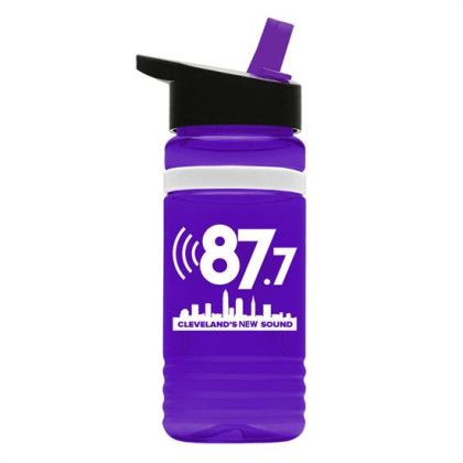 Custom 20 Oz. UpCycle RPET Bottle With Flip Straw Lid And Grip Band - Transparent Violet