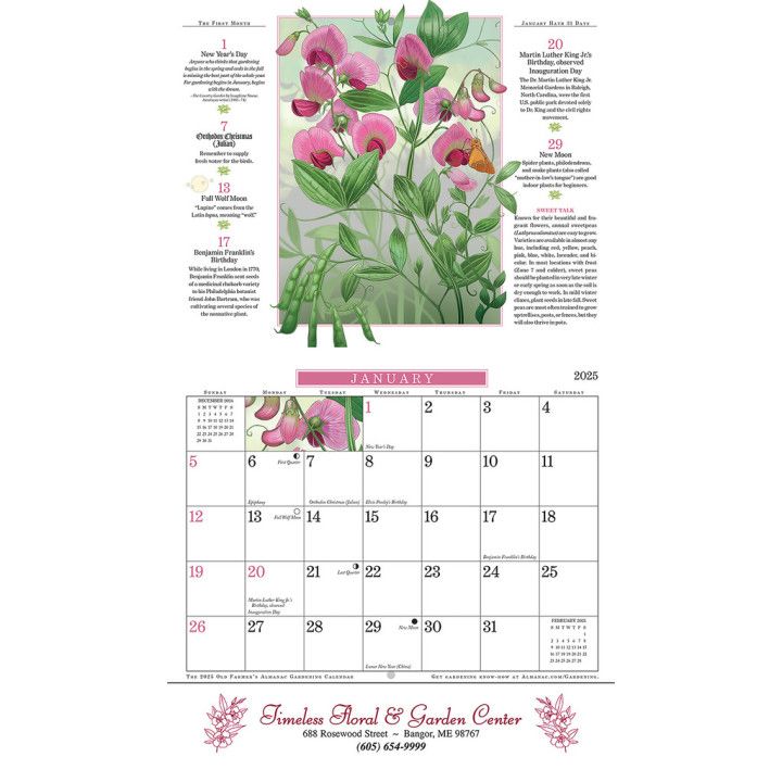 Old Farmer's Almanac Gardening Calendar Promotional Rustic Calendars