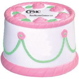 Custom Cake Stress Reliever with Logo Imprint - White/Pink