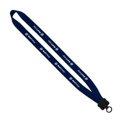 Custom 3/4" Smooth Nylon Lanyard with Plastic Clamshell, O-Ring - Navy