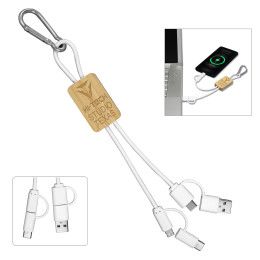 Custom Logo Lisbon 5-In-1 Bamboo Charging Cable With Type C w/Carabiner