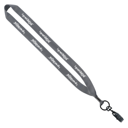 Custom 3/4" Polyester Lanyard - Metal Crimp, Bulldog Clip - Gray