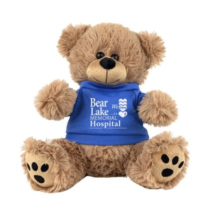 Custom Fred E. Bear Large 8" Plush Teddy Bear with Royal Blue T-Shirt