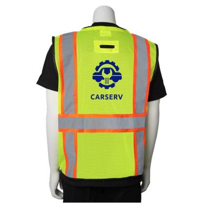 Custom Yellow Two-Tone 11 Pocket Tech-Ready Mesh Surveyors Vest- Back with Logo Custom Yellow Two-Tone 11 Pocket Tech-Ready Mesh Surveyors Vest- Back with Logo