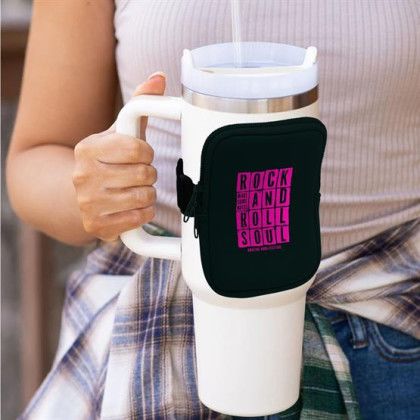 Custom Water Bottle Pouch in Use - Black