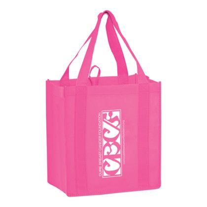 Custom Awareness Pink Heavy Duty Non-Woven Grocery Tote Bag with Insert and Logo Imprint