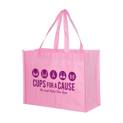 Custom Awareness Pink Gloss Laminated Designer Tote Bag with Logo Imprint