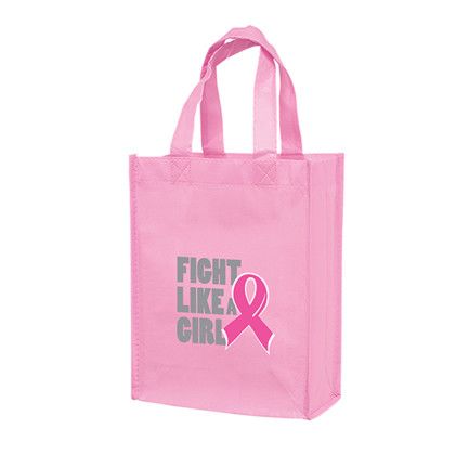 Custom Awareness Pink Gloss Laminated Designer Tote Bag with Logo Imprint Custom Awareness Pink Gloss Laminated Designer Tote Bag with Logo Imprint