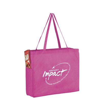 Custom Awareness Pink Non-Woven Over-the-Shoulder Tote Bag w/ Side Pockets with Logo Imprint