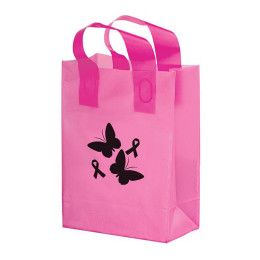 Custom Pink Awareness Color Frosted Soft Loop Shopper Bag with Logo Imprint