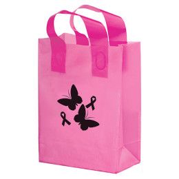 Custom Pink Awareness Color Frosted Soft Loop Shopper Bag with Logo Imprint