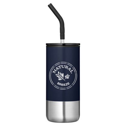 Custom Summit 16oz Insulated Tumbler With Straw - Lapis Blue