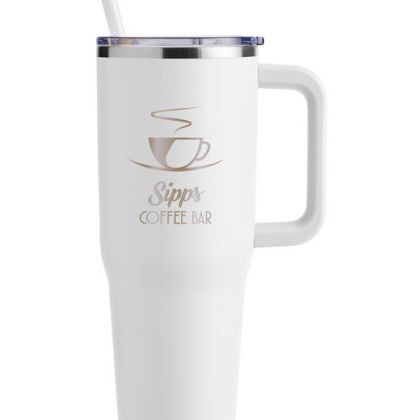 White Promotional Harriton 40 oz Vacuum Travel Mug