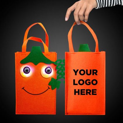 Custom Pumpkin Light Up Trick or Treat Bag with Logo Imprint