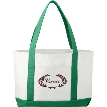 Custom Large Canvas Boat Bag - Embroidered - White with Green Custom Large Canvas Boat Bag - Embroidered - White with Green