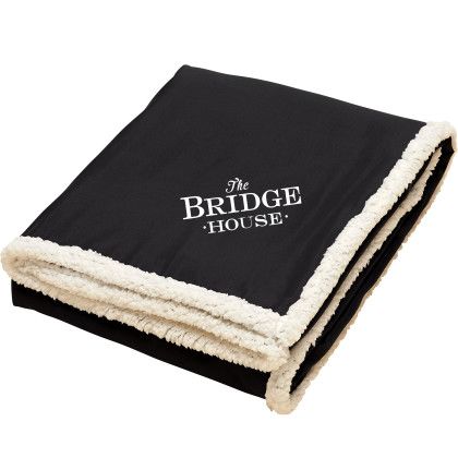 Custom Super Soft Large Fleece Sherpa Blanket - 50" x 60" Unfolded - Embroidery - Black