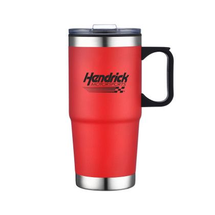 Custom 24 Oz. S/S Travel Mug with Stainless Steel Bottom - Red
