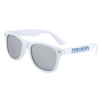 Custom Colored Mirror Tint Lens Sunglasses with High Gloss Frame - White