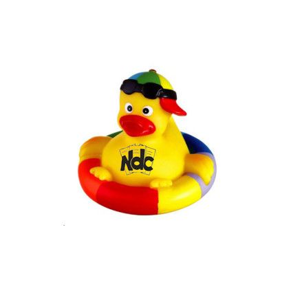 Custom Rubber Rainbow Bobbin Buddy Duck Toy - Imprint on Front