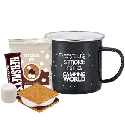 Custom Speckled Camping Mug - 16 oz., Deluxe Cocoa & S'mores Gift Set - Black