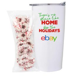 Custom 20 oz Tumbler Gift Set- White Chocolate Pretzels w/ Crushed Peppermint - White