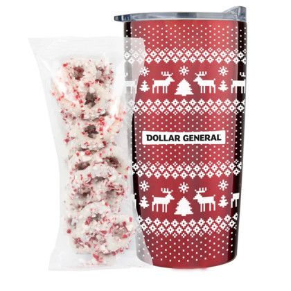 Custom 20 oz Tumbler Gift Set- White Chocolate Pretzels w/ Crushed Peppermint - Red